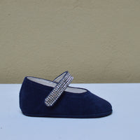 Scarpina da Culla Blu Navy con Strass - Babychic