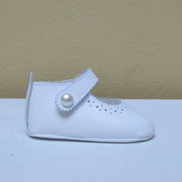 Scarpina da Culla Mary Jane Bianca con Perla - Babychic