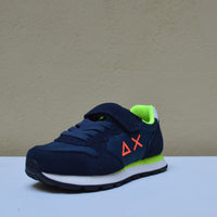 Sun68 - Sneaker Navy con Dettagli Fluo Arancio e Lime