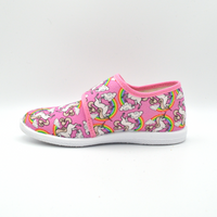 Coccole | Slip on in tela con velcro rosa e unicorni
