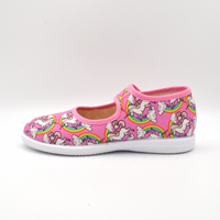 Coccole | Sandalo in tela con velcro rosa e unicorni