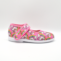 Coccole | Sandalo in tela con velcro rosa e unicorni