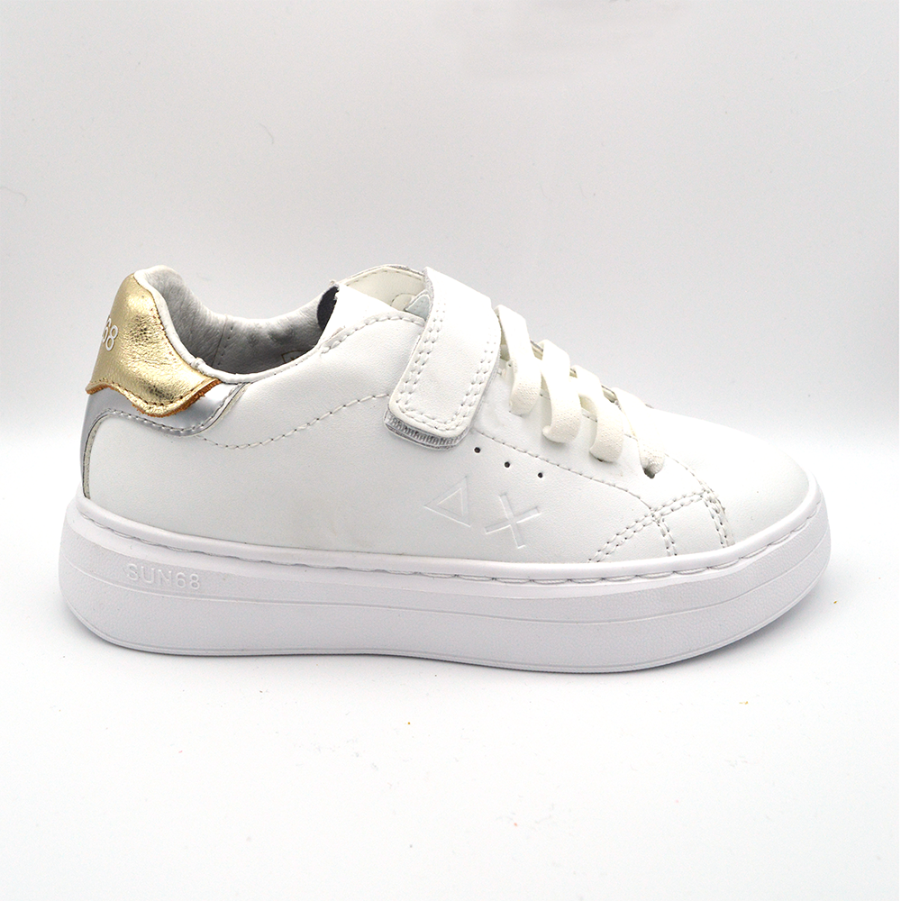 SUN68 | Sneaker bianco e oro con velcro e lacci