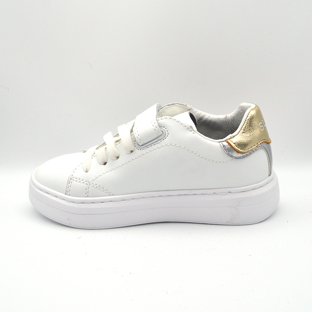 SUN68 | Sneaker bianco e oro con velcro e lacci