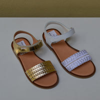 Sandalo Pablosky Glamour - Fascia Intrecciata Lurex (Oro e Bianco)