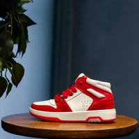 LE OPH SNEAKER IN PELLE CON LACCI ELASTICI , ROSSO & BIANCO , MADE IN ITALY
