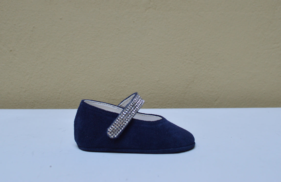 Scarpina da Culla Blu Navy con Strass - Babychic