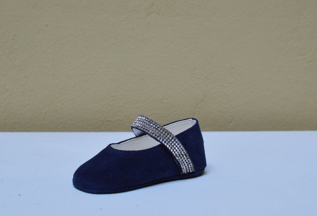 Scarpina da Culla Blu Navy con Strass - Babychic