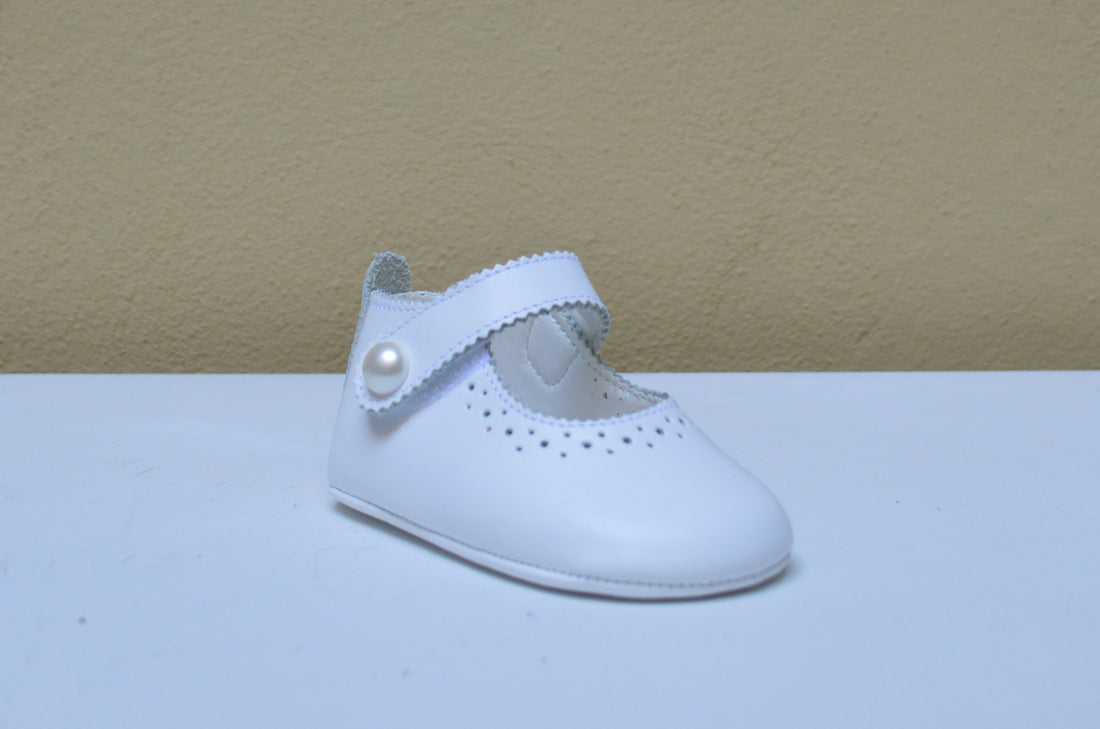 Scarpina da Culla Mary Jane Bianca con Perla - Babychic