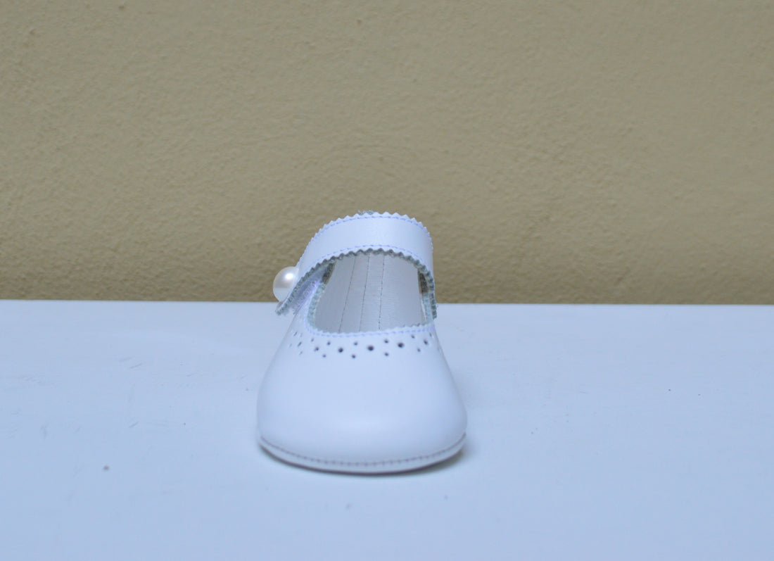 Scarpina da Culla Mary Jane Bianca con Perla - Babychic