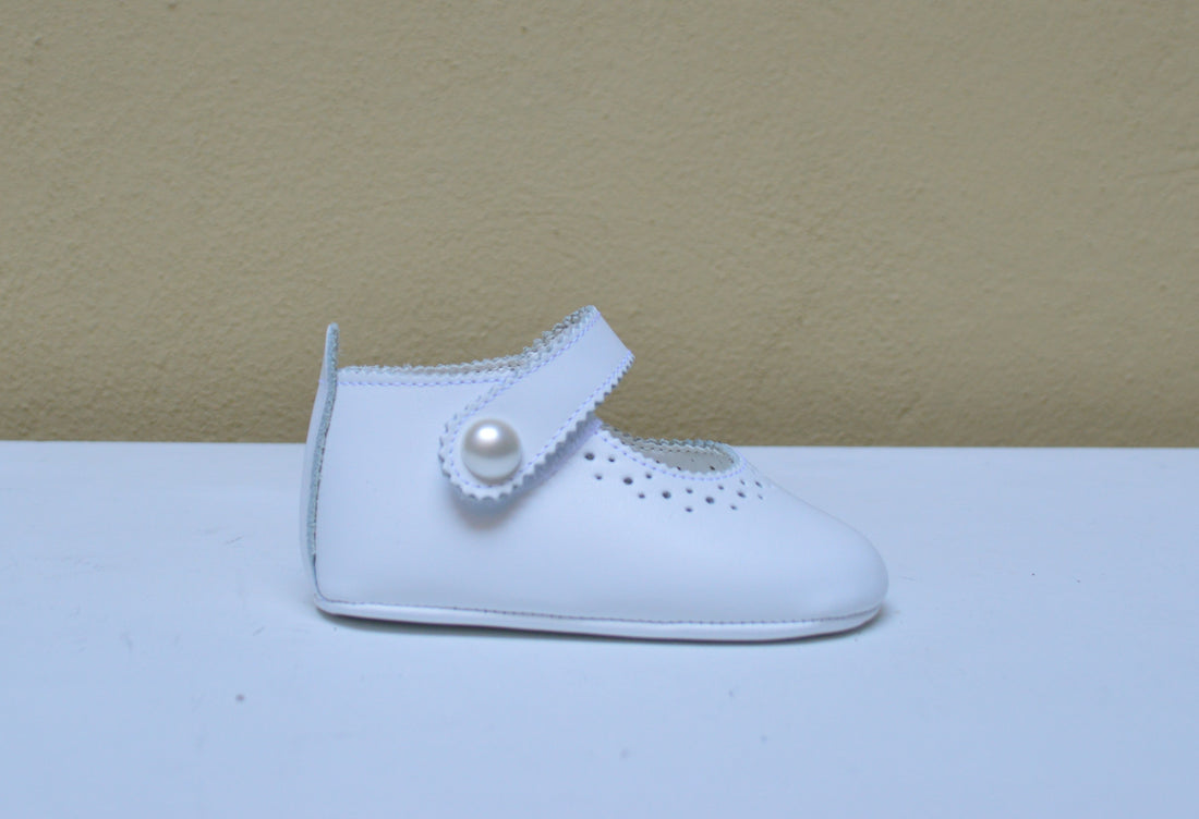 Scarpina da Culla Mary Jane Bianca con Perla - Babychic