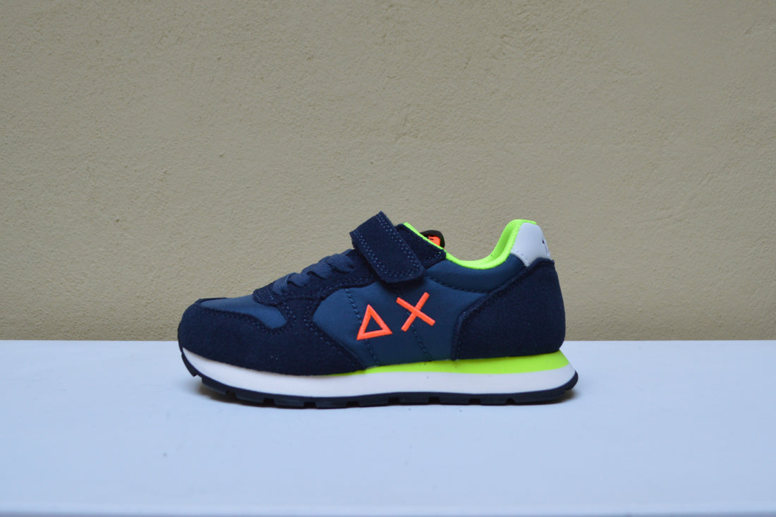 Sun68 - Sneaker Navy con Dettagli Fluo Arancio e Lime