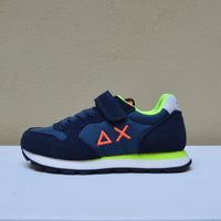 Sun68 - Sneaker Navy con Dettagli Fluo Arancio e Lime