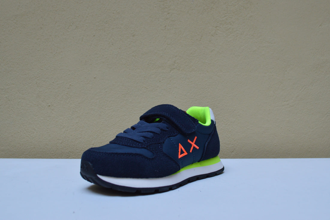 Sun68 - Sneaker Navy con Dettagli Fluo Arancio e Lime