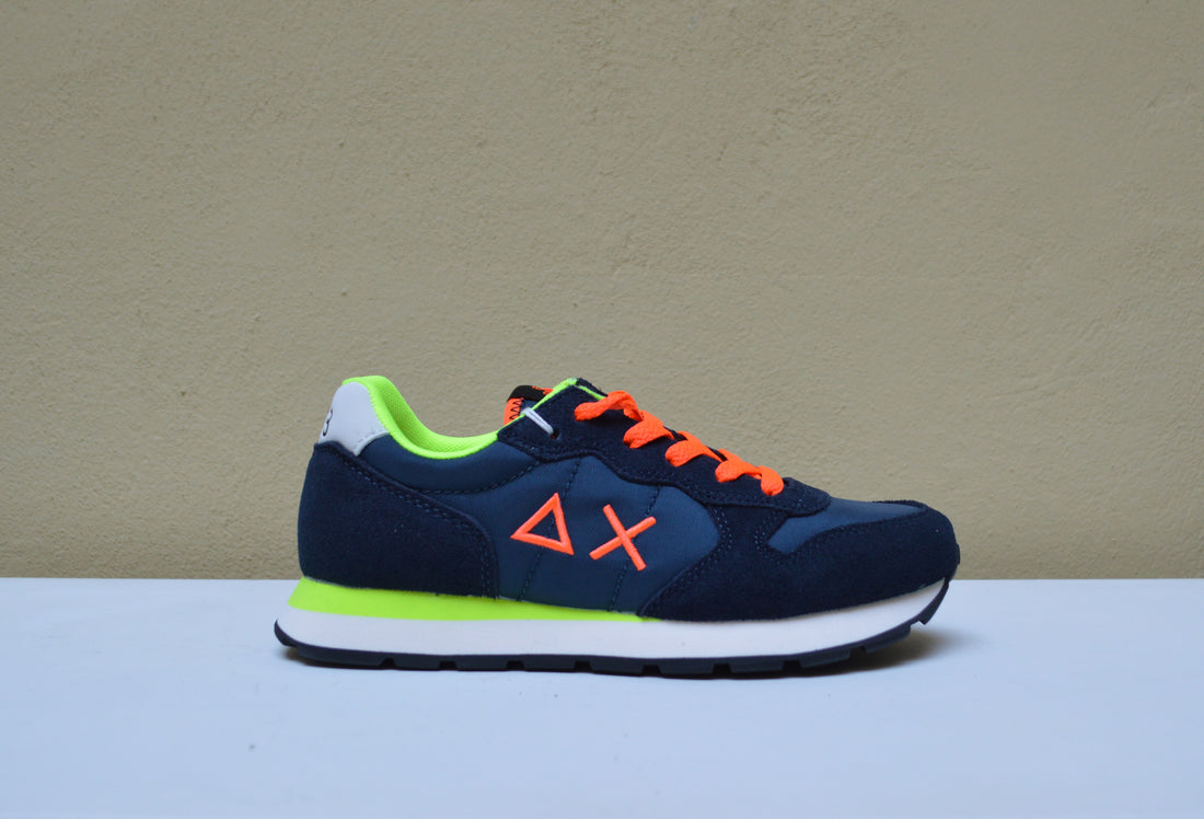Sun68 - Sneaker Navy con Lacci e Dettagli Fluo
