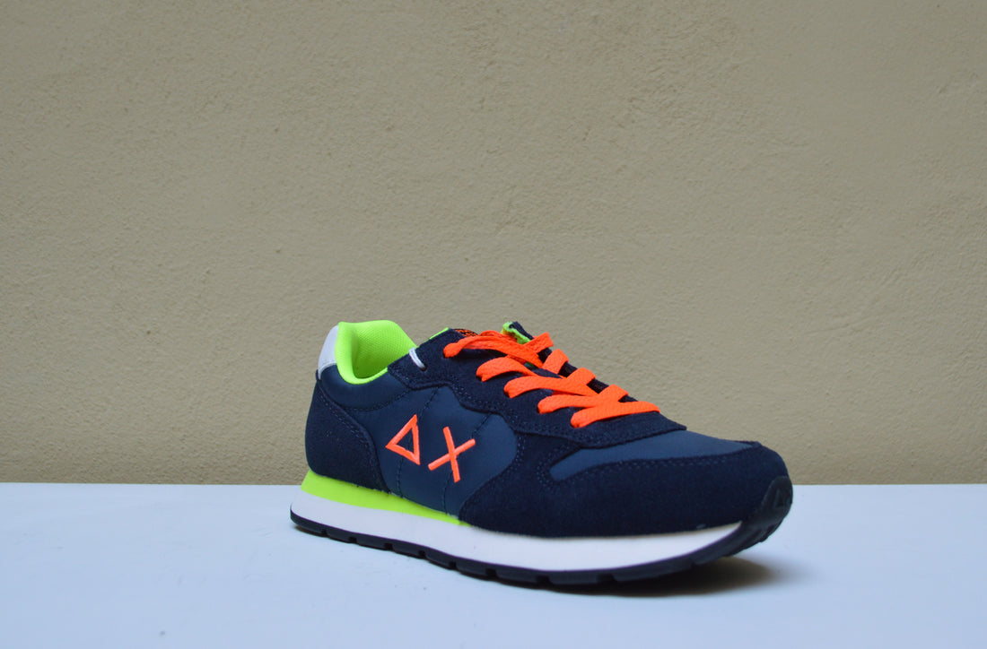 Sun68 - Sneaker Navy con Lacci e Dettagli Fluo