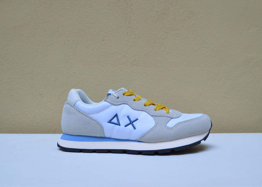 Sun68 - Sneaker Bianca e Grigia con Dettagli Gialli