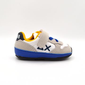 SUN68 | Sneaker baby blu e grigio con velcro e lacci