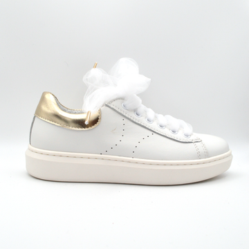 Mobi Dick | Sneaker bianca e oro con lacci in tulle