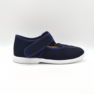 Coccole | Sandalo in tela blu e occhietti