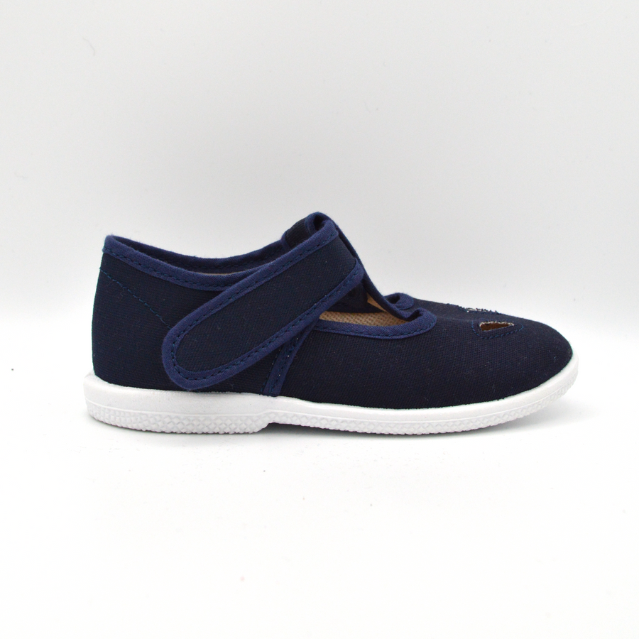 Coccole | Sandalo in tela blu e occhietti