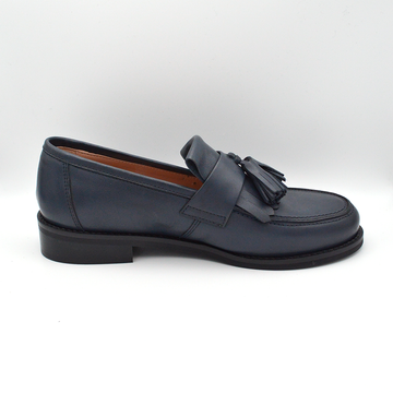 La pregiata | Mocassino in pelle blu navy con nappina