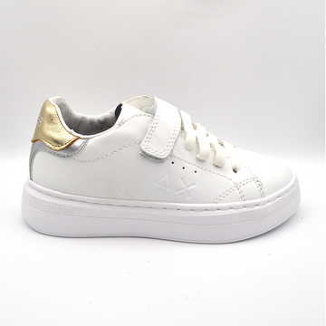 SUN68 | Sneaker bianco e oro con velcro e lacci