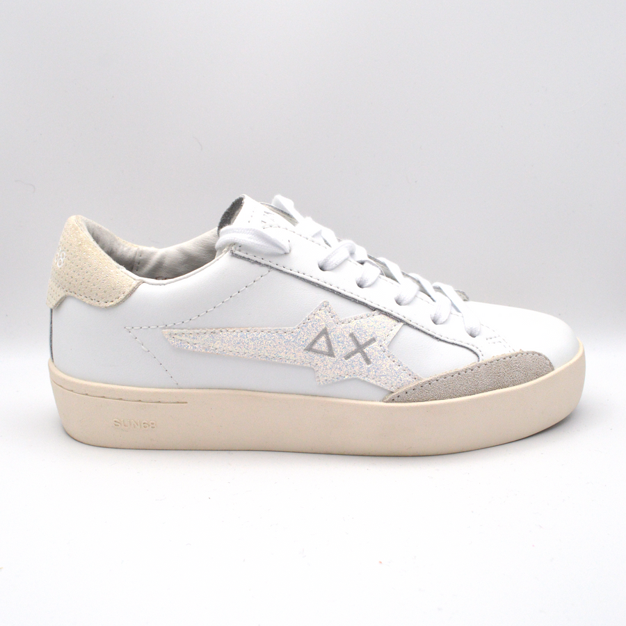 SUN68 | Sneaker bianco e argento lacci