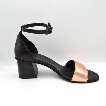 Joann | Sandalo rosa metal e nero con tacco e cinturino