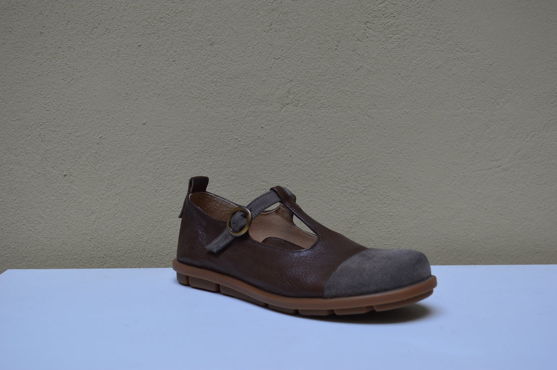 Sinapsi – Mary Jane T-Strap Artigianale in Mix di Pellami