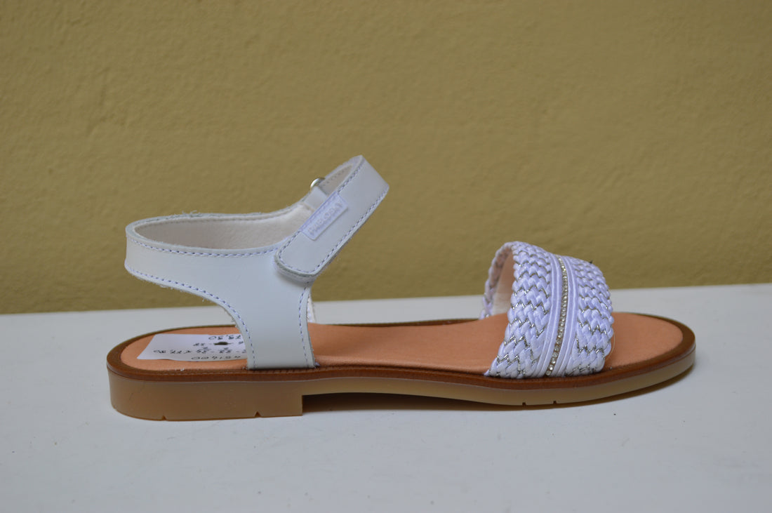 Sandalo Pablosky Glamour - Fascia Intrecciata Lurex (Oro e Bianco)