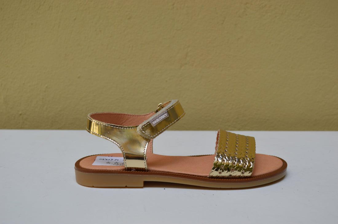 Sandalo Pablosky Glamour - Fascia Intrecciata Lurex (Oro e Bianco)