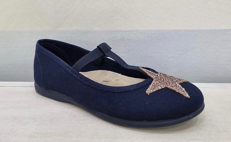 BATILAS cotton ballet flats with blue or pink glitter star