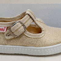 CIENTA cotton shoe with gold or pink button