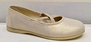PIEDIDOLCI ballet flats crossed elastic in gold or silver leather
