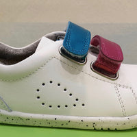 BOBUX GRASS COURT leather shoe with white, blue, red interchangeable velcro straps.