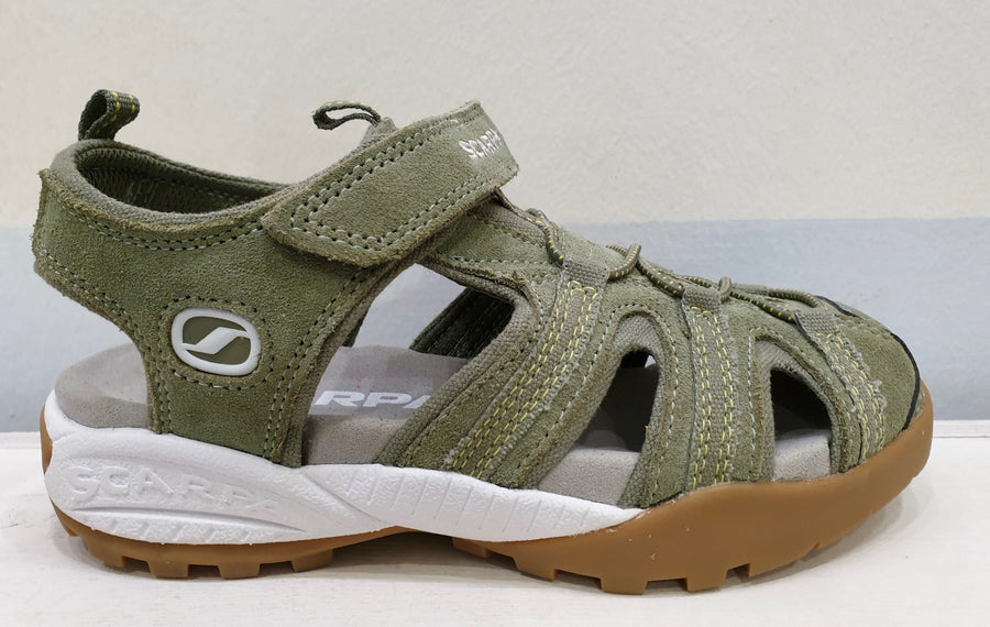SCARPA sandal with velcro in blue or olive green leather