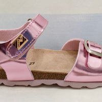SHOES 76 gold or pink laminated velcro birke bottom sandals