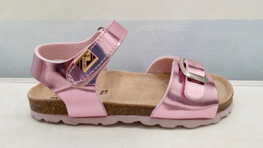 SHOES 76 gold or pink laminated velcro birke bottom sandals