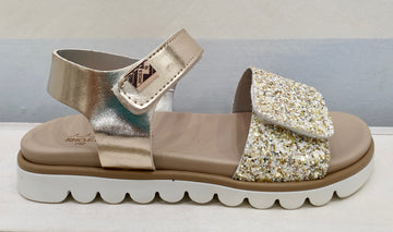 SHOES 76 gold glitter sandal with double velcro