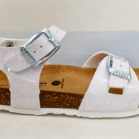 PLAKTON sandal with two buckles white or multi glitter