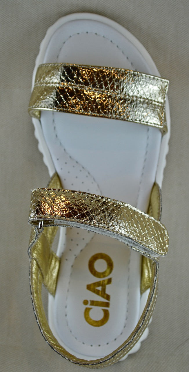 CIAO sandalo artigianale in pelle fucsia, bianco, oro