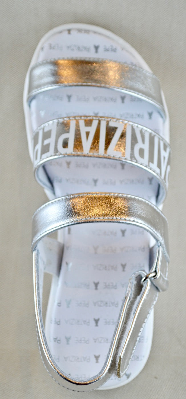 PATRIZIA PEPE silver sandal with printed logo
