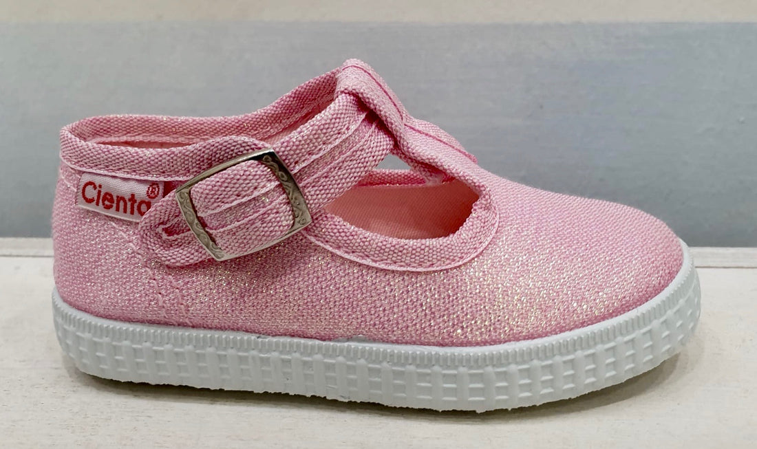 CIENTA cotton shoe with gold or pink button